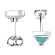 6pairs, Turquoise Triangle Silver Stud Earrings - e348
